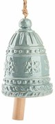 Clopoțel mare din ceramică cu fulgi de zăpadă, 16 cm, albastru perlat