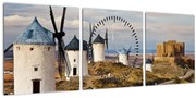 Tablou - Morile de vânt din Consuegra, Spania (cu ceas) (90x30 cm)