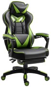 Vinsetto Scaun gaming ergonomic cu suport picioare, cap și lombar, fotoliu de birou confortabil, înălțime reglabilă, negru/verde | Aosom Romania