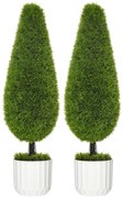 Set 2 Plante Artificiale cu Ghiveci de Ø12x16 cm, Muschi si Ciment, Plante Artificiale de 90cm din PE si Plastic, Verde-Alb HOMCOM | Aosom Romania