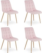 Set 4 Scaune Bucatarie/Dining Spirit Catifea Roz Deschis,Picioare Metalice, Finisaj Lemn