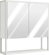 HOMCOM Dulap de Baie de Perete cu Oglindă, Dulap cu Raft Reglabil și Raft Deschis, 60x16x60 cm, Alb | Aosom Romania