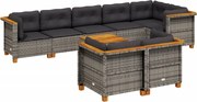 vidaXL Set canapele de grădină, 9 piese, cu perne, gri, poliratan
