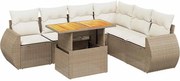 vidaXL Set canapele de grădină, 7 piese, cu perne, bej, poliratan