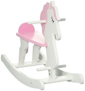 HOMCOM Căluț Balansoar pentru Copii de 1-3 Ani din Lemn cu Ghidon și Pedale Suport 50 kg 68x27x46,5 cm Alb și Roz | Aosom Romania