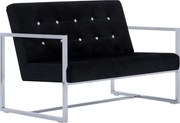 vidaXL Canapea cu 2 locuri cu brațe, negru, crom și catifea