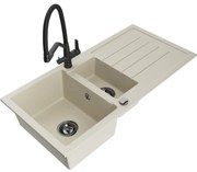 Mexen Andres chiuvetă de granit cu 1,5 compartimente cu scurgător și baterie de bucătărie Duo, bej - 6515-69-671701-70-B