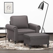 vidaXL Fotoliu canapea cu taburet, gri, 60 cm, piele ecologică