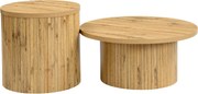 Set de 2 măsuțe de cafea rotunde, cu fronturi cu lamele verticale din lemn natural și colțuri rotunjite, 75x75x36 cm/50x50x50,5 cm, Culoare naturală