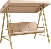 Outsunny Scaun Balansoar de Grădină cu 3 Locuri, Bancă cu Copertină Reglabilă, Perne Detașabile și Cadru din Oțel, 200x125x175 cm, Bej | Aosom Romania