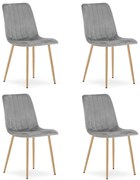 Set 4 Scaune Bucatarie/Dining Gabe Catifea Gri Deschis Picioare Metalice Finisaj Lemn