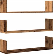 vidaXL Rafturi perete, 3 buc., lemn vechi, 80x18x18 cm, lemn prelucrat