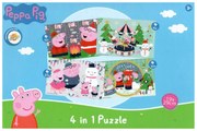 Puzzle pentru copii 4 in 1 PEPPA PIG cu om de zapada, 19x29 cm