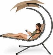 Șezlong suspendat din oțel, cu pernă încorporată, baldachin detașabil, Bej Tan