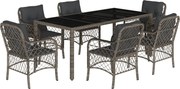 vidaXL Set mobilier de grădină cu perne, 7 piese, gri, poliratan