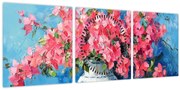 Tablou - Vază cu flori roz (cu ceas) (90x30 cm)