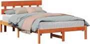 vidaXL Cadru de pat cu headboard Maro 140 x 190 cm Lemn masiv de pin