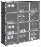 vidaXL Organizator cub de depozitare cu uși, 12 cuburi, negru, PP