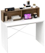 HOMCOM Birou PC pentru Studiu cu Blat Înălțat și 2 Rafturi, 110x50x102.6 cm, Alb și Maro Nuc | Aosom Romania