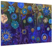 Tablou pe sticlă - Flori albastru închis (70x50 cm)