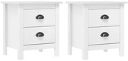 vidaXL Noptieră Hill, 2 buc., alb, 46x35x49,5 cm, lemn masiv pin