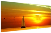 Tablou cu apus de soare și iaht (120x50 cm)