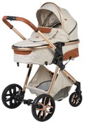 Carucior nou nascuti 2 in 1 NOVOKIDS™ Alma Gold PRO , Cu geanta bebe, Cadru Aluminiu , Amortizoare, Roti din cauciuc plin AVE, Landou, Modul sport,