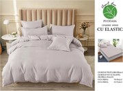 Lenjerie pat dublu, cu elastic, 6 piese - Uni Gri Deschis