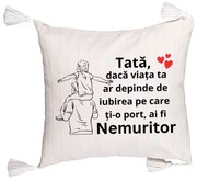 Perna Decorativa cu Franjuricu Text pentru Tata 8, 45x45 cm, Ecru, Cu fermoar