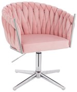 HR750CROSS Scaun Roz Pudra din Catifea cu Bază Cromata