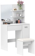 HOMCOM Masă de Toaletă cu Oglindă și Taburet, 80x40x132 cm, Alb | Aosom Romania