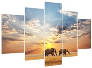 Tablou - Elefanți rătăcind în savană (150x105 cm)