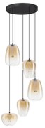 Lustra moderna cu 5 pendule LED, Metal, Sticla, Chihlimbar, OBLO