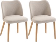 HOMCOM Set de 2 Scaune de Masă Moderne, Scaune de Bucătărie cu Tapițerie din In, Șezut Imbătut, Spătar Curbat, Picioare din Lemn de Cauciuc, Ușor de Asamblat, Alb Crem | Aosom Romania