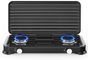 Aragaz dublu cu capac Rosberg R51454D2, 2x 2,2 kWh, 30 mbar, Otel carbon, Negru