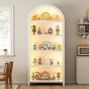 DUA206 - Vitrina LED 75cm, Dulap SMART, rotund pentru birou, Biblioteca Living, Rafturi Dormitor, Dining, Hol - Alb / Negru / Maro