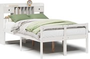 vidaXL Pat cu bibliotecă fără saltea, alb, 135x190 cm, lemn masiv pin