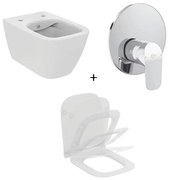 Set vas wc suspendat rimless Ideal Standard i.life B functie bideu si capac plus baterie dus incastrata crom