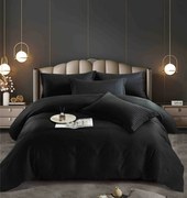 Lenjerie pat dublu, damasc finetat Deluxe, 6 piese, cearceaf pat cu elastic - Negru