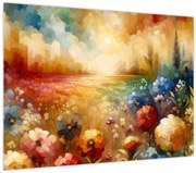 Tablou pe sticlă - Pajiște colorată (70x50 cm)