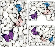 Set covoare baie antiderapante, 3 piese, model fluturi decorativi