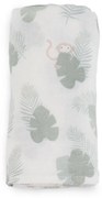 Muselina din bumbac si bambus, Scutec sau paturica multifunctionala, Monstera Monkey Hunter Mint, 120 x 120 cm