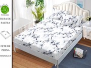 Husa de pat cu elastic 180x200 din Bumbac Finet + 2 Fete de Perna - Flori Gri