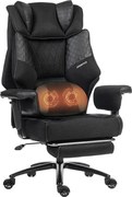 DOWINX 66B3 – Scaun directorial XXL, Extra-Lat și Construcție Heavy-Duty, Masaj Lombara Dublu, cotiere reglabile, suport pentru picioare, Rezistent 180 kg, plasă respirabilă+PU, Negru