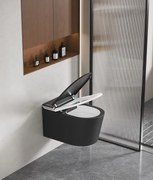 Smart WC 301 – Vas de Toaletă Inteligent cu Bideu, Sterilizare UV, Deschidere/Închidere automată, Senzor picior, Control inteligent al Temperaturii, Uscare aer cald, Iluminare de noapte, Afișaj LED, Telecomandă, Ceramică, Negru