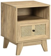 HOMCOM Masuță de noapte cu sertar, ușă împletită din rattan și raft de depozitare vintage 45 x 39 x 56,5 cm | Aosom Romania