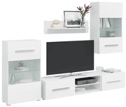 vidaXL Set mobilier comodă TV de perete, 5 piese, iluminare LED, alb