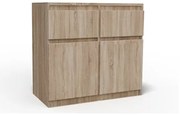 Comoda cu 2 sertare si 2 usi, moderna, fara manere, 80x85x33 cm, stejar sonoma, pentru living, dormitor, hol, Bortis Impex