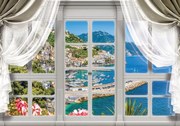 Fototapet - Privire din geam spre cascade (152,5x104 cm)