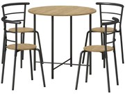 HOMCOM Set Masă Rotundă de Dining cu 4 Scaune Economisitor de Spațiu în Lemn și Metal Stil Industrial | Aosom Romania